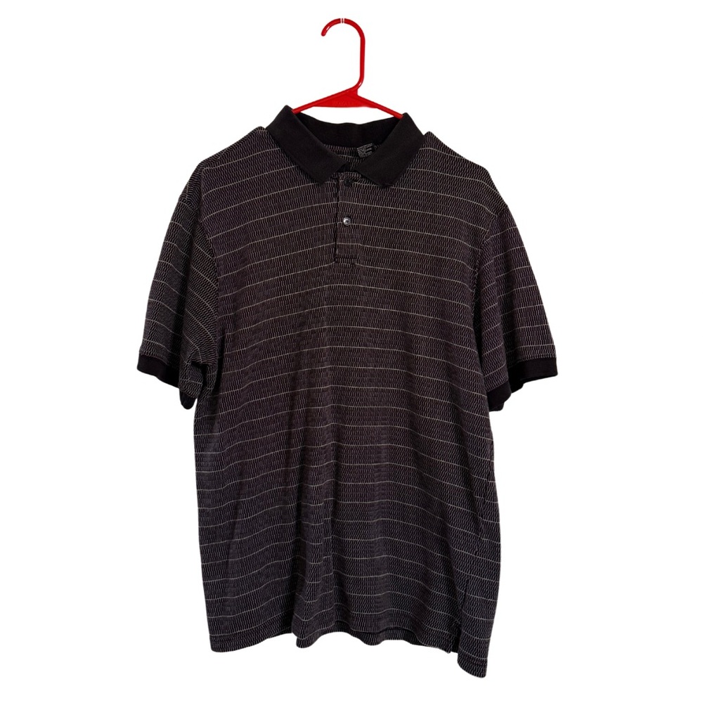 Haggar Black and White Grey White Striped Polo Shirt - Men’s Large
